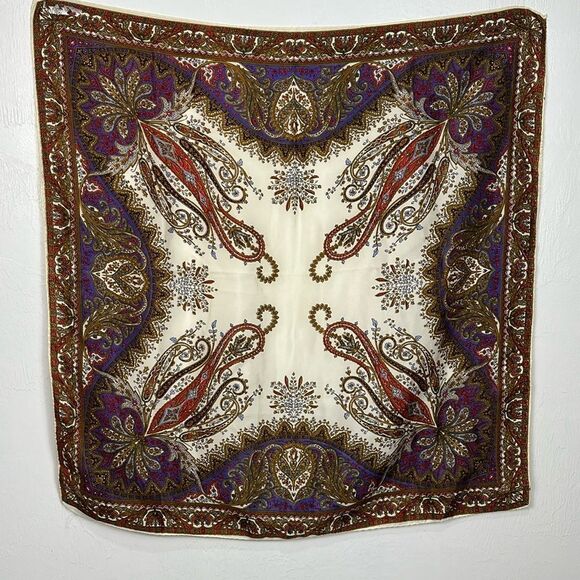 Paisley Print Multicolored Lightweight Hand Rolled Square Scarf - Picture 1 of 3